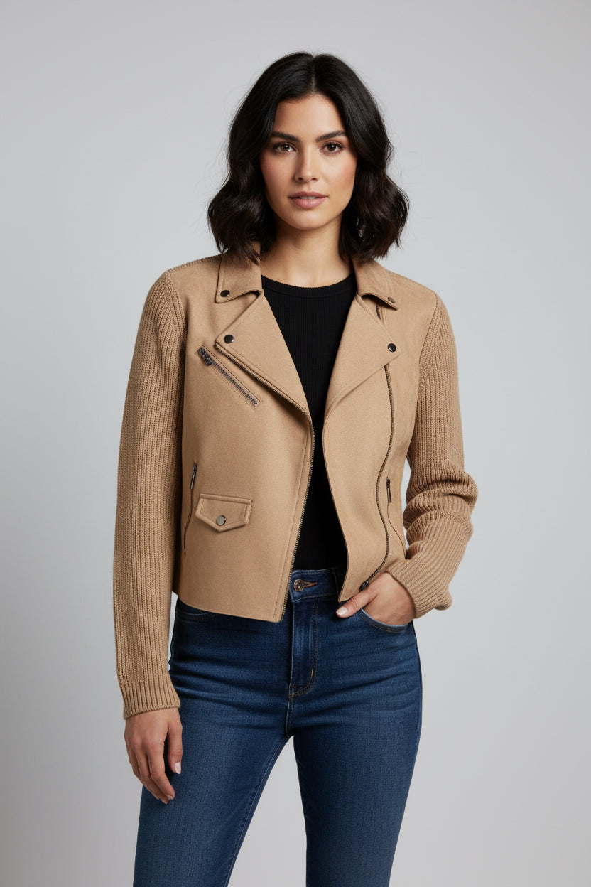MIXED MEDIA MOTO JACKET