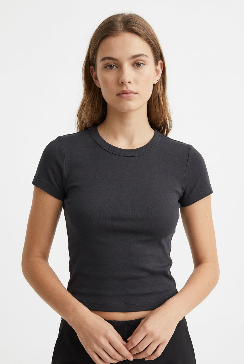 COTTON LYOCELL BASIC CROP TEE