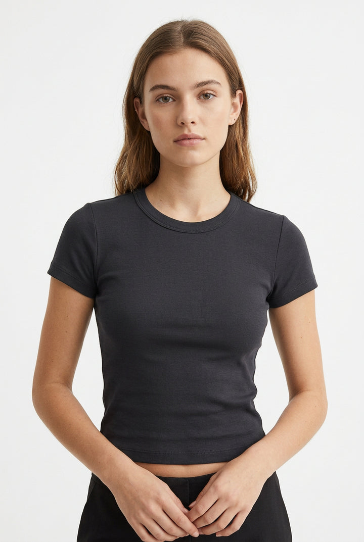 COTTON LYOCELL BASIC CROP TEE