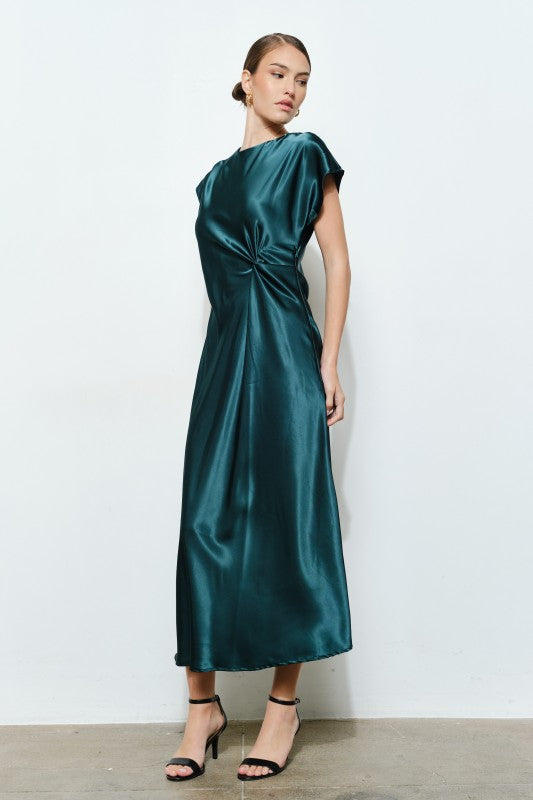 Cap Sleeve Satin Maxi Dress