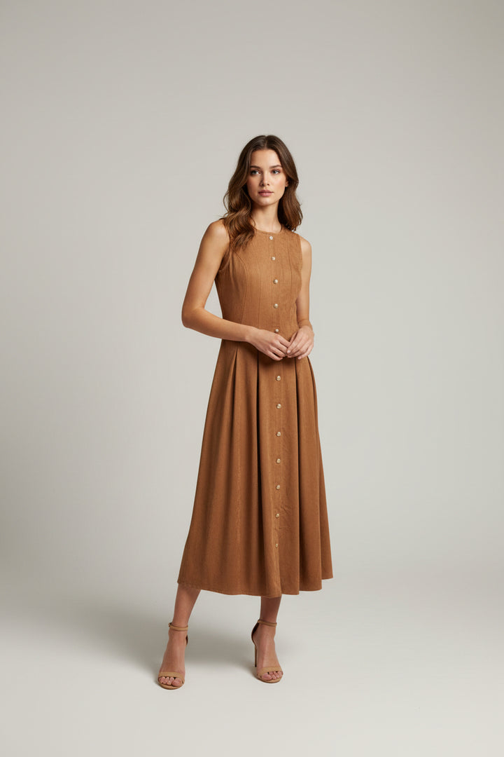 SLEEVELESS FAUX SUEDE MIDI DRESS