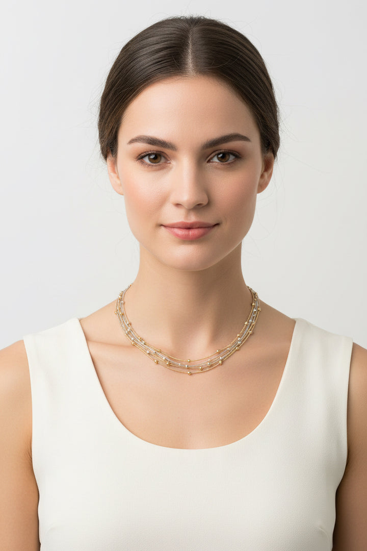 MULTILAYERED NECKLACE WITH BALL ACCENTS