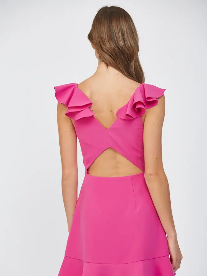 Ruffle Shoulder Open Back Mini Dress