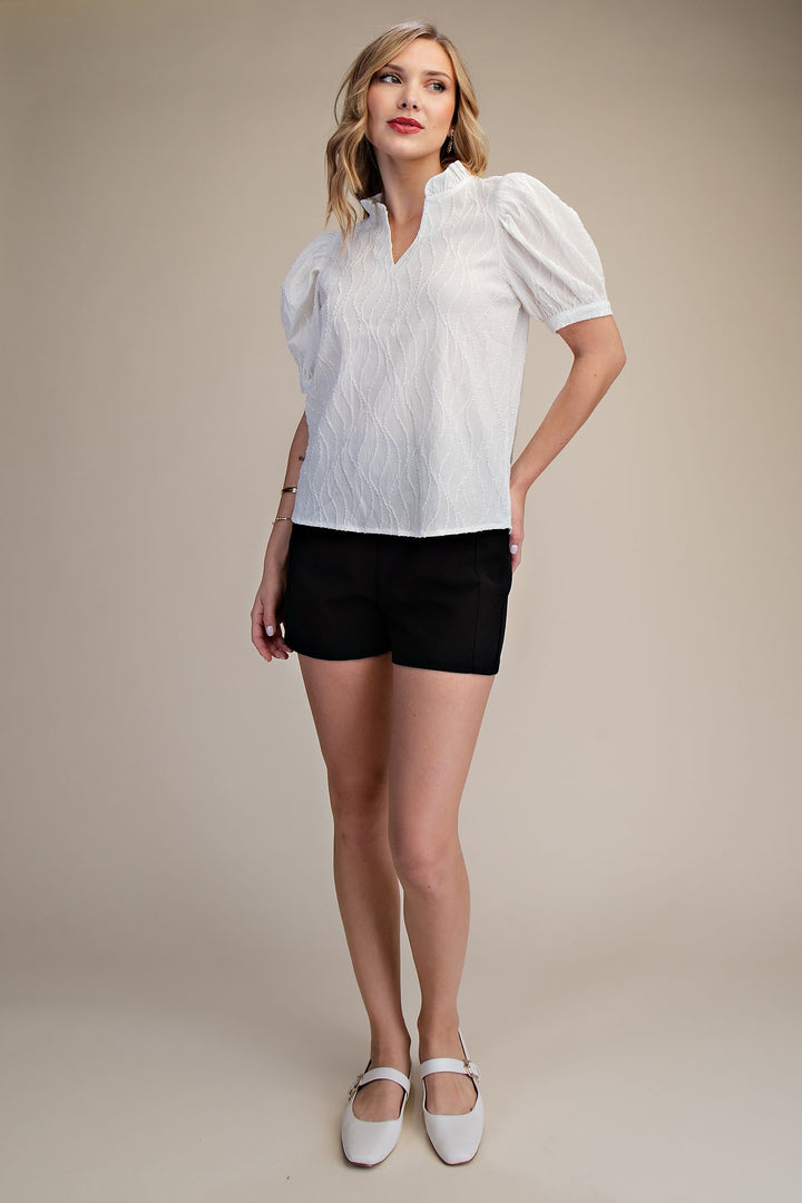 Ruffle V-Nek Puff Sleeve Top