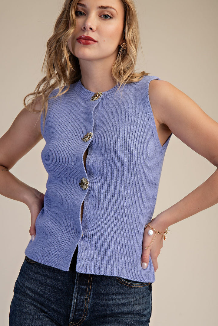 Gold Button Sweater Vest Top