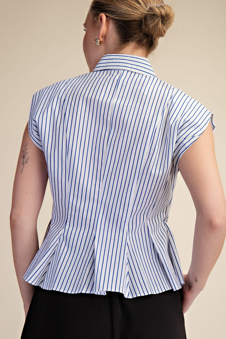Sleeveless Button Down Pintuck Shirt