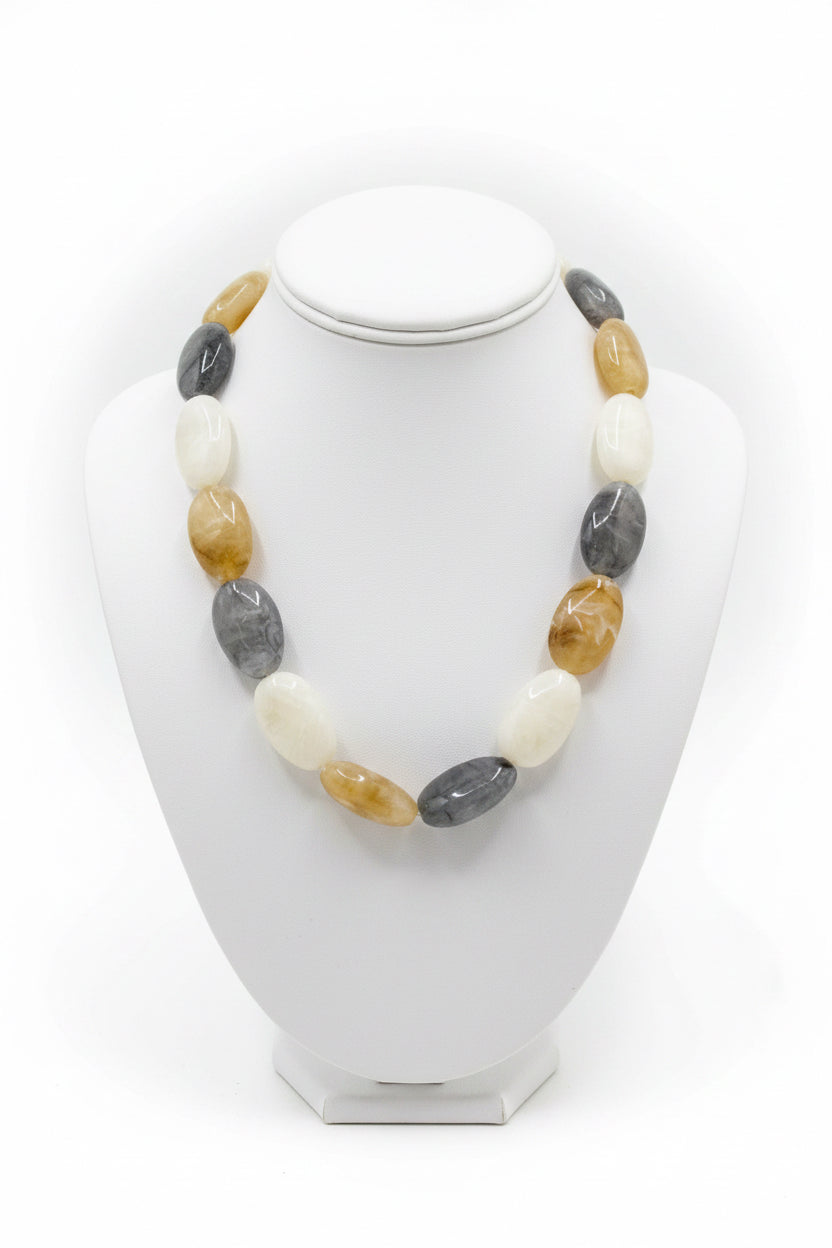 Cream, Gray, and Brown Stone 16"-18" Necklace