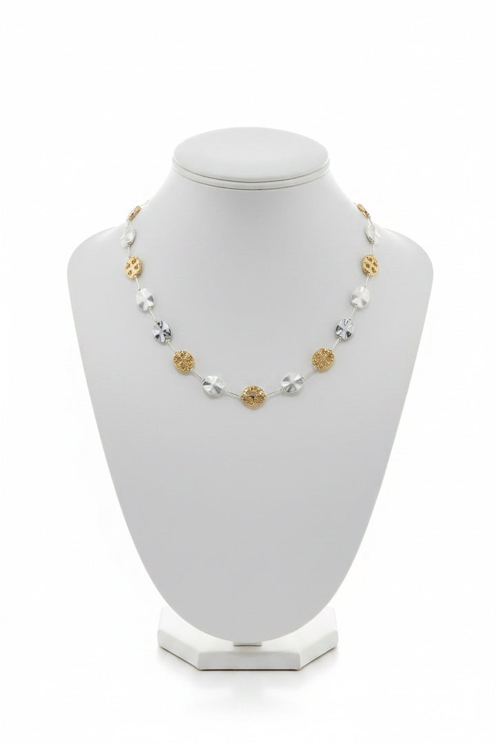 2 TONED FLAT TEXTURED DETAILED NECKLACE