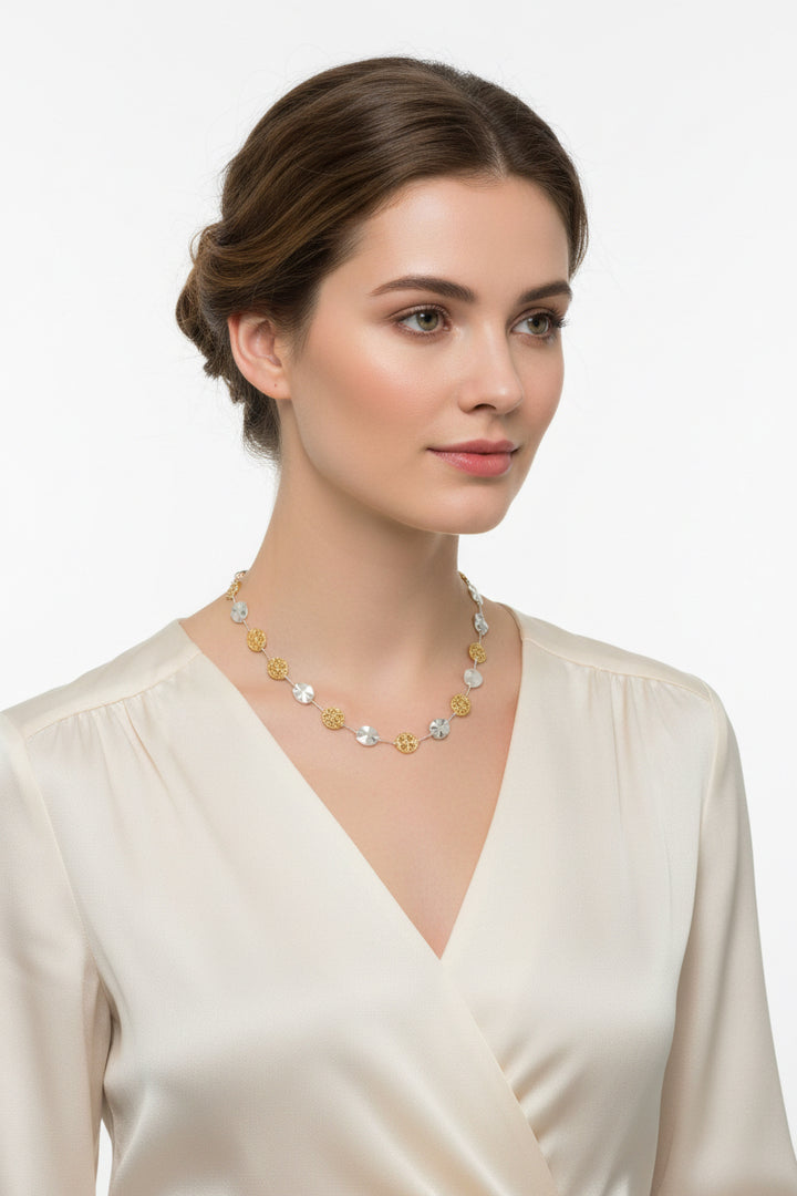 2 TONED FLAT TEXTURED DETAILED NECKLACE