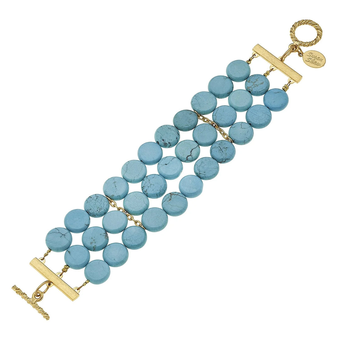 GOLD WITH 3-STRAND TURQ BRACELET