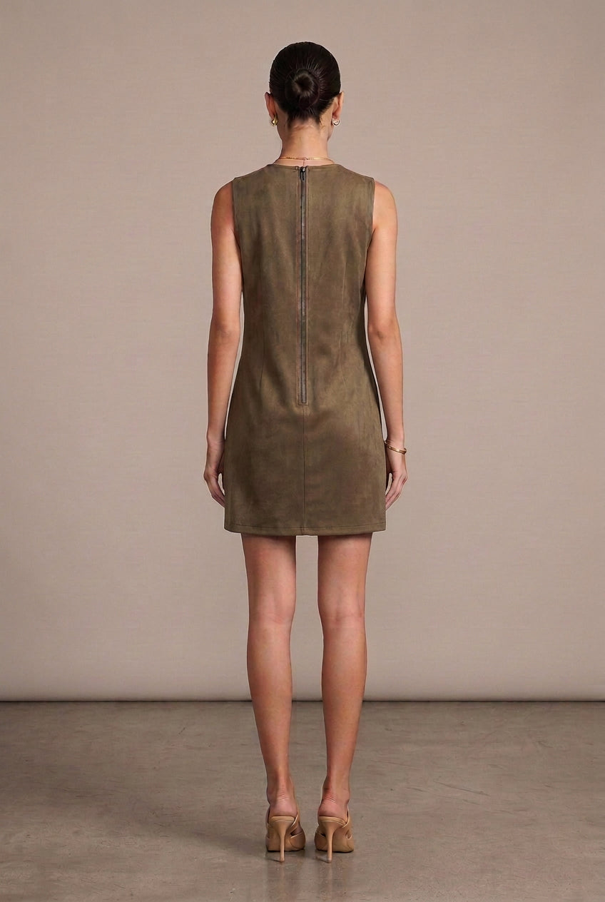 SUEDE HOLLOW OUT SLEEVELESS DRESS