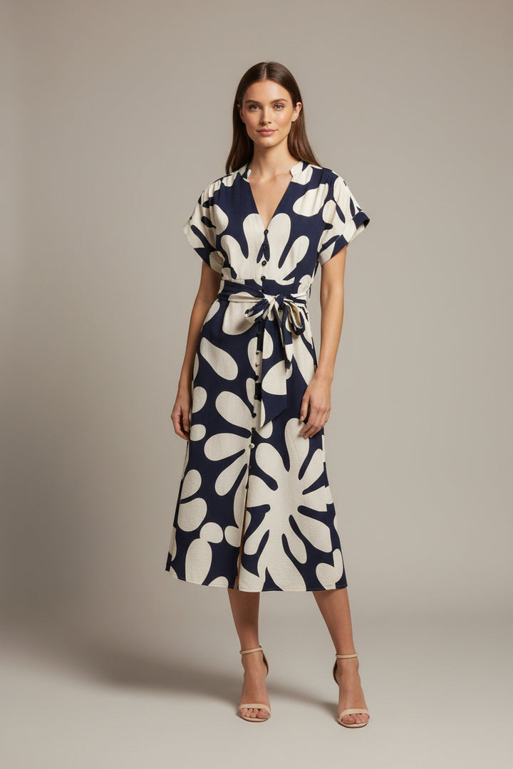 SLEEVELESS BUTTON DOWN LONG DRESS WITH TIE WAIST