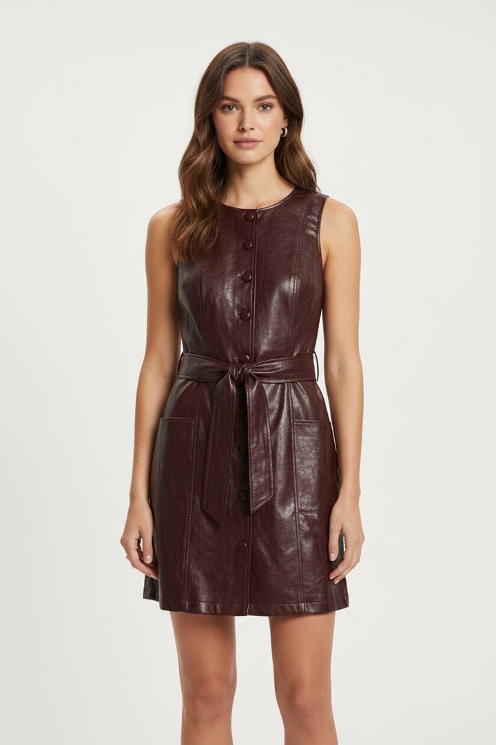 JULIAN FAUZ LEATHER MINI DRESS
