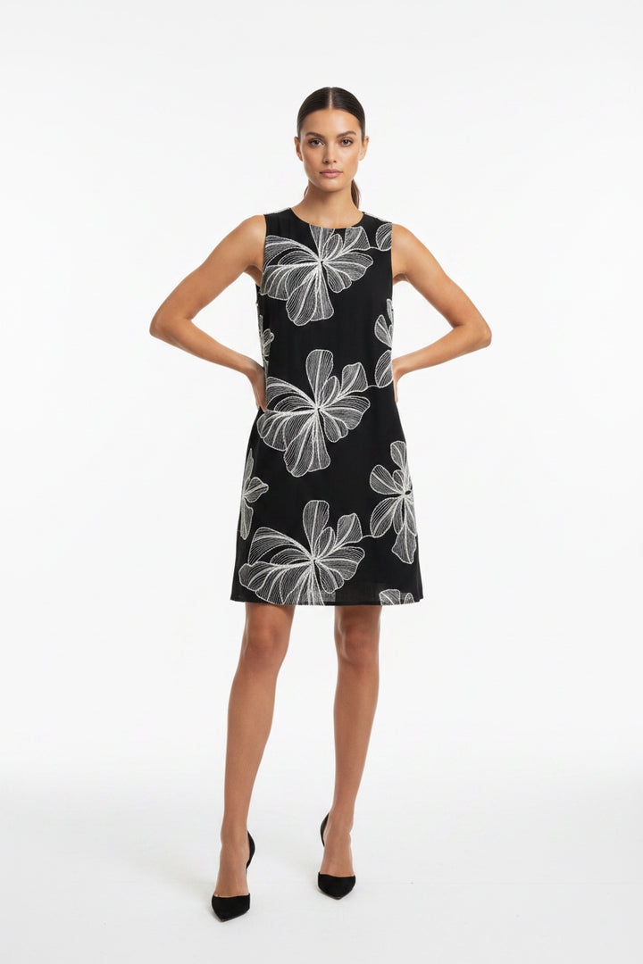 SLEEVELESS FLORAL EMBROIDERY DETAIL DRESS