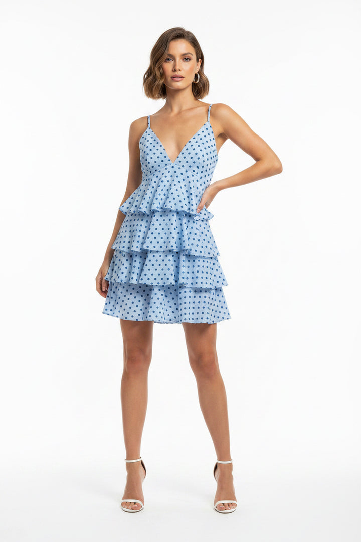 SPAGHETTI STRAP TIERED POLKA DOT DRESS