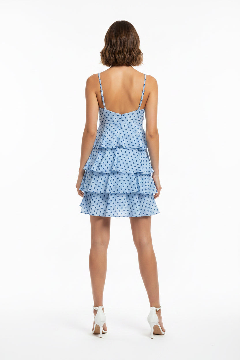 SPAGHETTI STRAP TIERED POLKA DOT DRESS