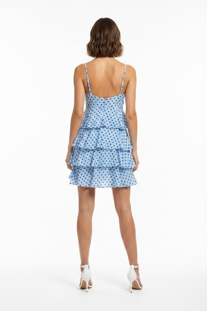 SPAGHETTI STRAP TIERED POLKA DOT DRESS