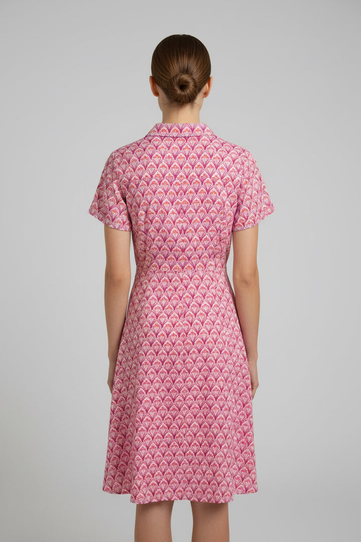 COLLAR NECK FRONT TWIST TIE FLOWER PRINT SHIRT DRESS