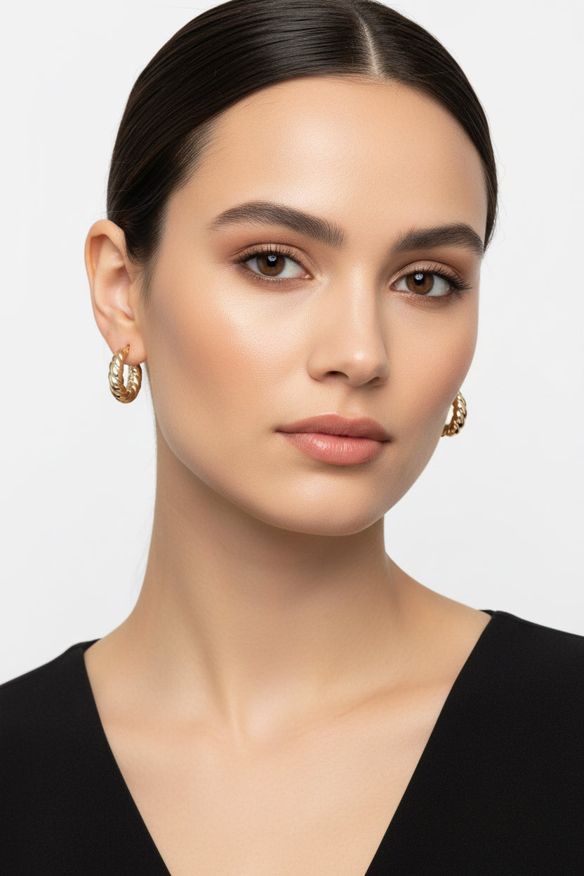 Puffy Gold Twisted Hoops