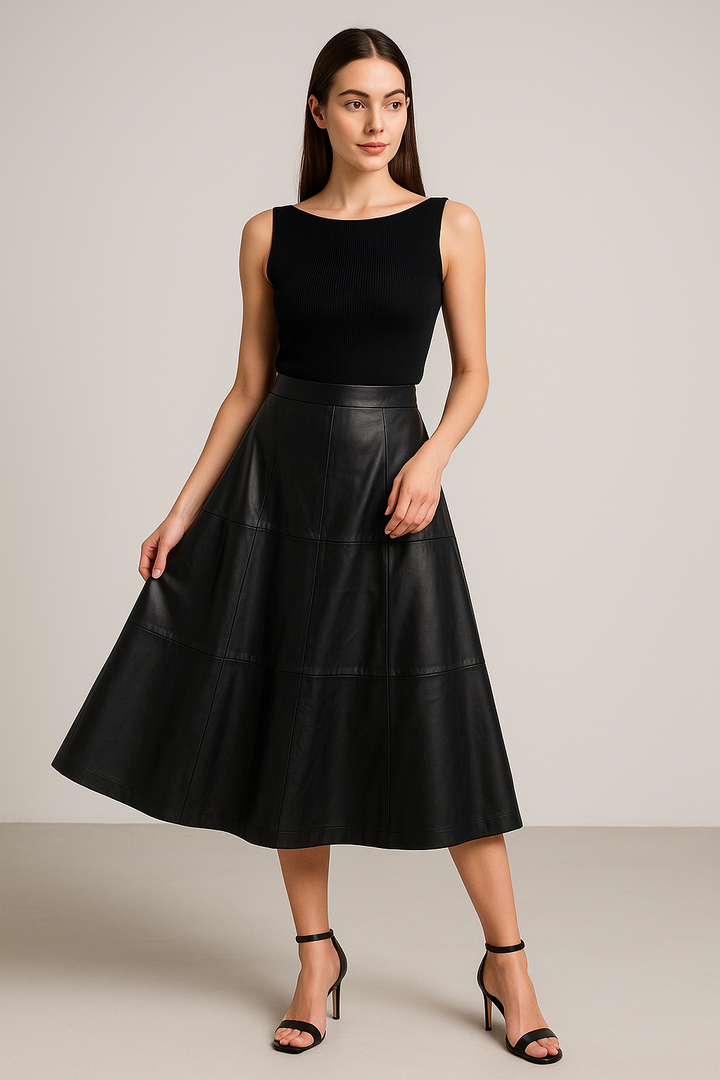 Pu Leather Tiered A-line Skirt