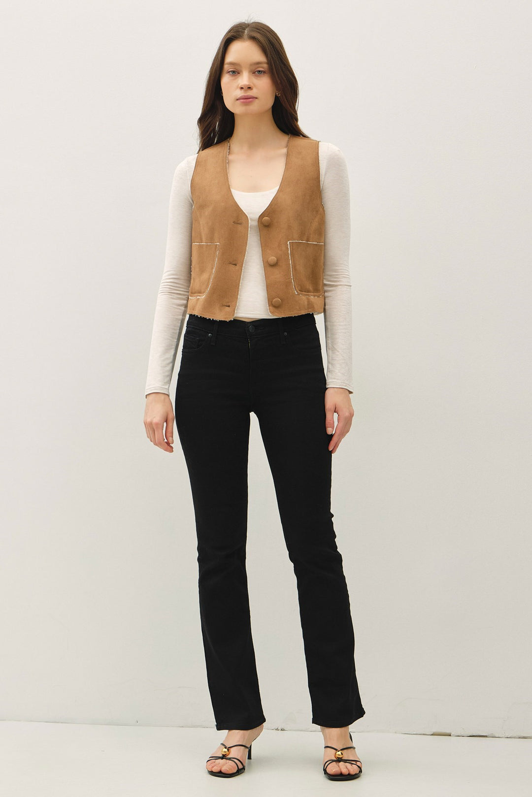 Sherpa Lined Button up V-Neck Vest with Pockets