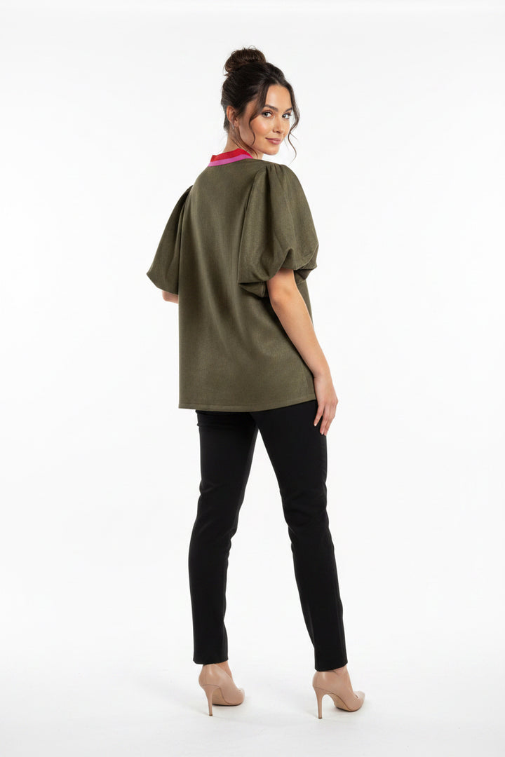 SUEDE TOP WITH COLOR BLOCKING DETAIL