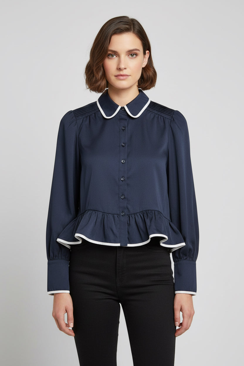 BUTTON UP COLLARED LONG SLEEVE TOP