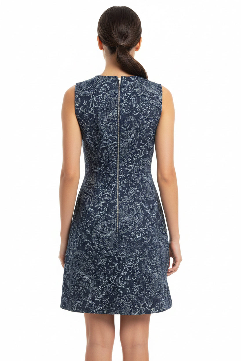 SLEEVELESS PRINTED WOVEN MINI DRESS WITH ROUNDED NECKLINE