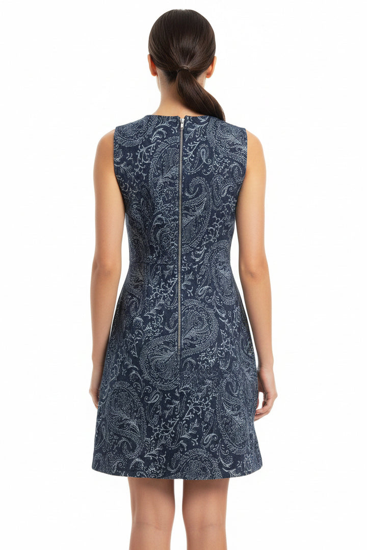 SLEEVELESS PRINTED WOVEN MINI DRESS WITH ROUNDED NECKLINE