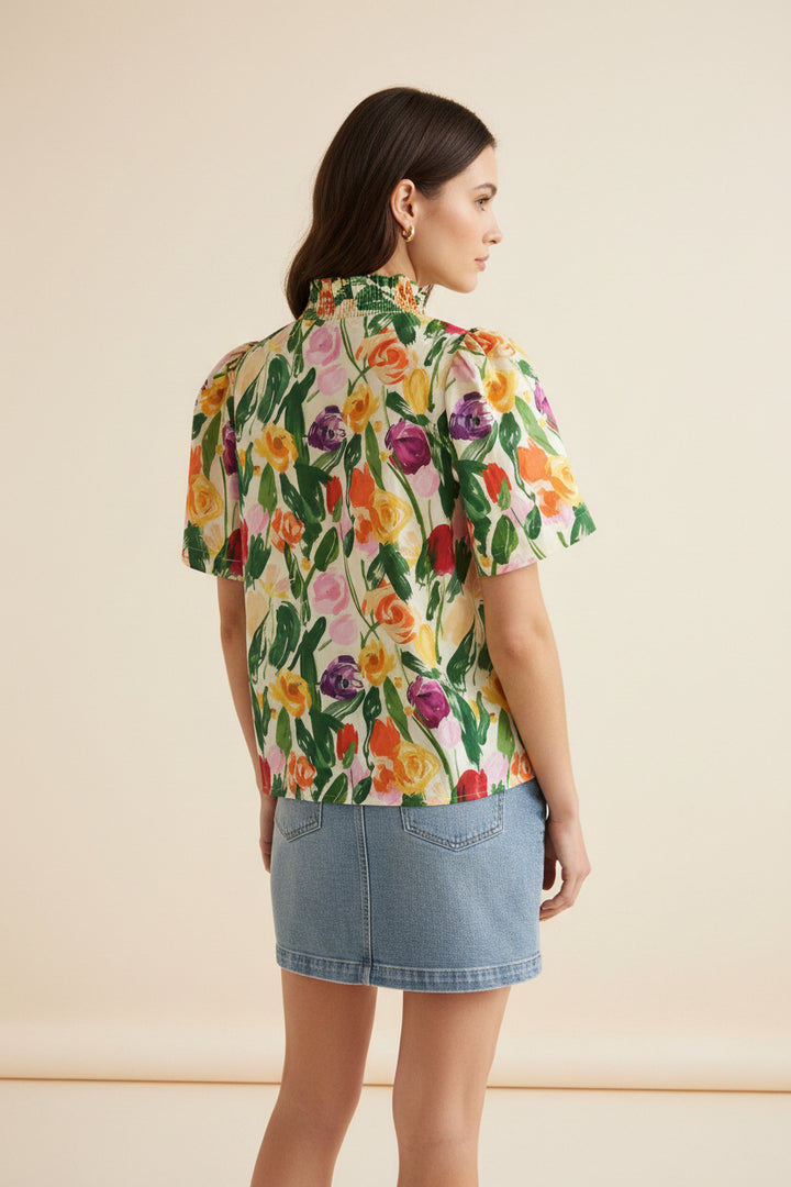 RUFFLE V-NECK COLLAR FLORAL TOP