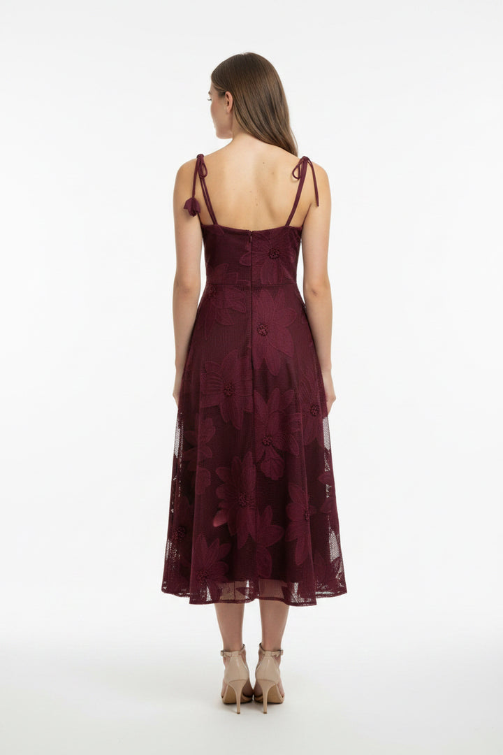 WOVEN LACE APPLIQUE MIDI DRESS