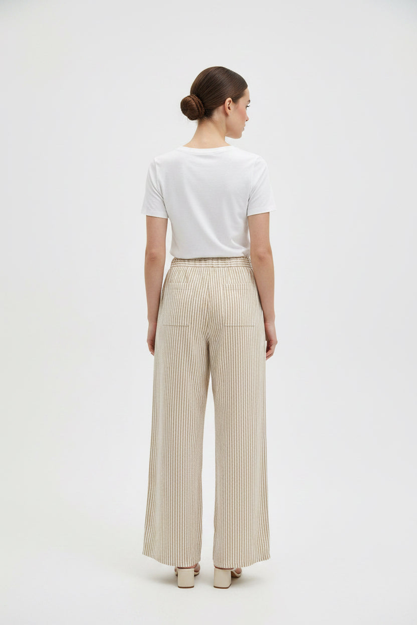 ELASTIC WAIST DRAWSTRING LINEN PANTS