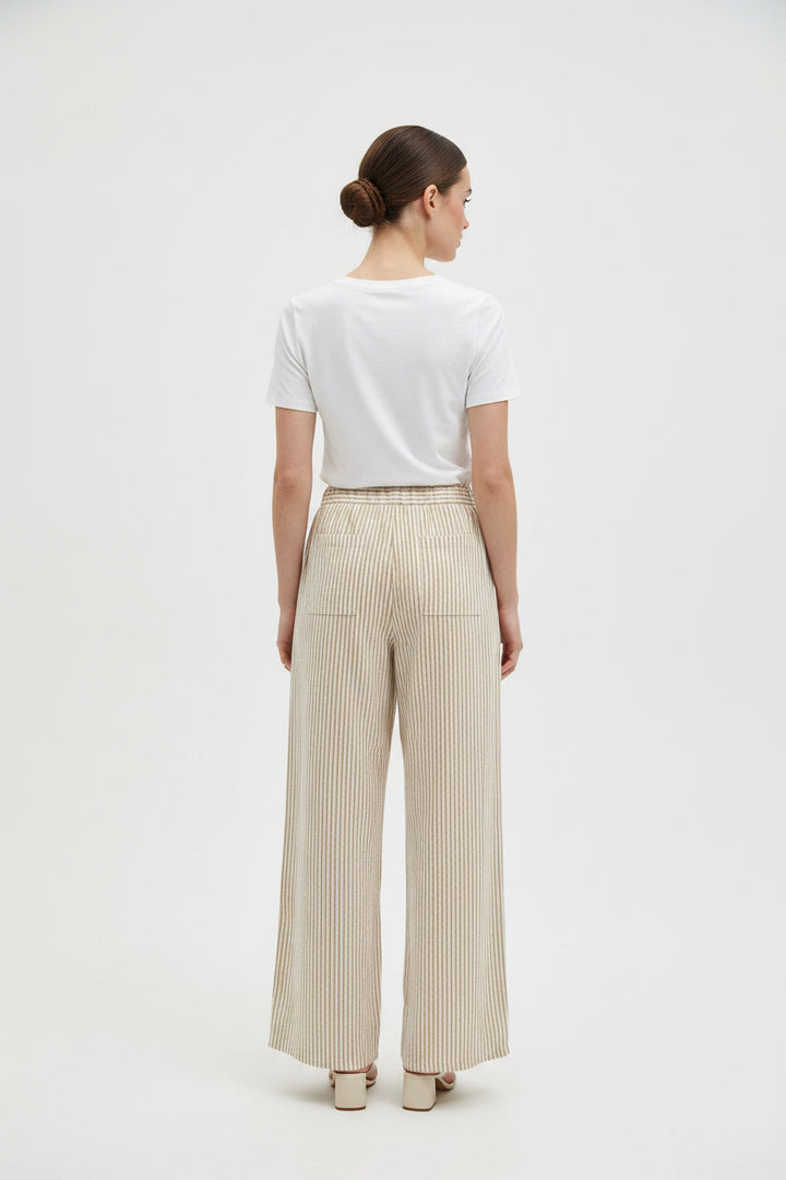 ELASTIC WAIST DRAWSTRING LINEN PANTS