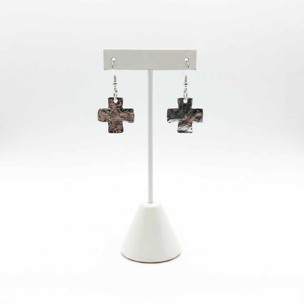 HANDCAST SILVER MEDIUM CROSS EARRINGS