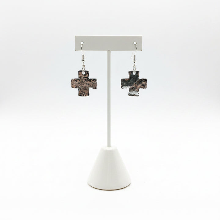 HANDCAST SILVER MEDIUM CROSS EARRINGS