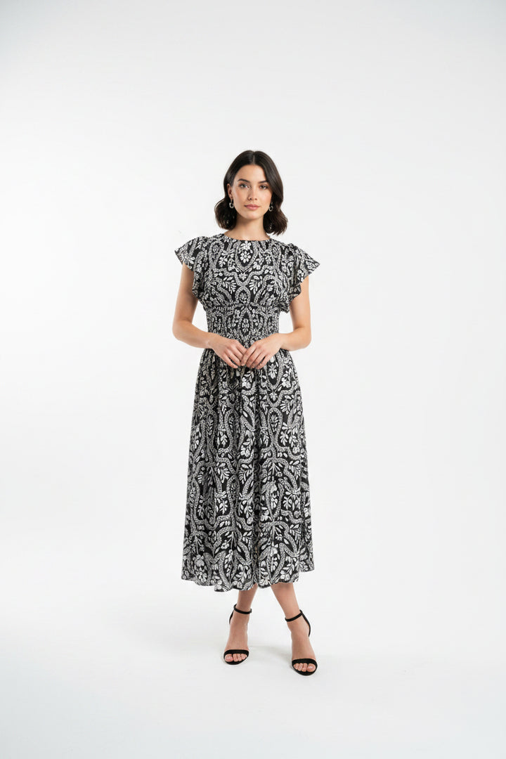 PATTERN MAXI DRESS WITH SLIT
