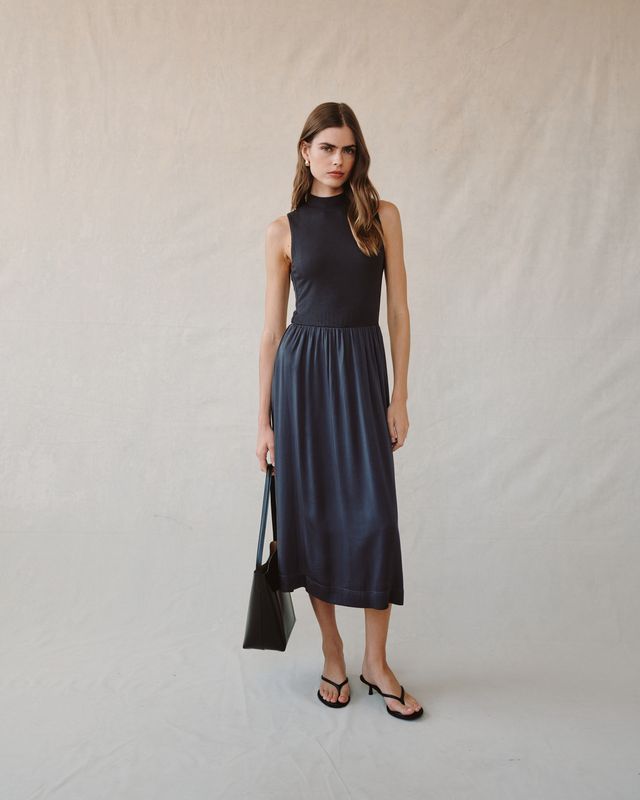Sleeveless Mock Neck Mixed Dress