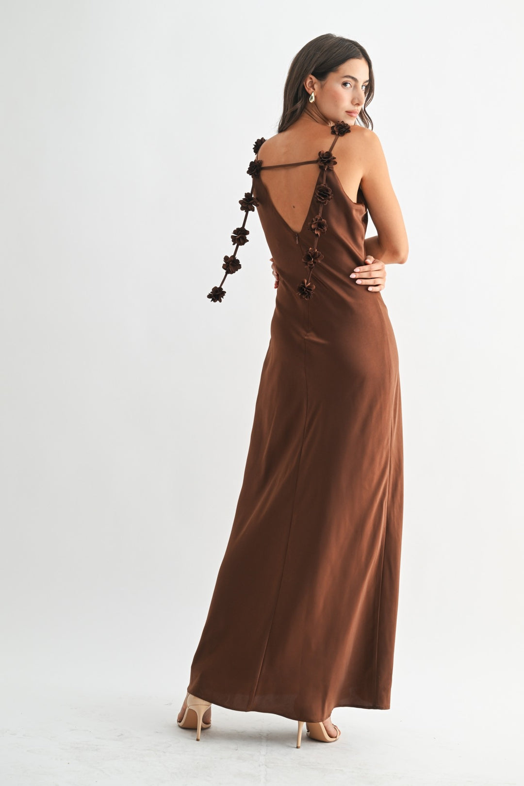 Maxi Dress with Flower Puff Strap Detail