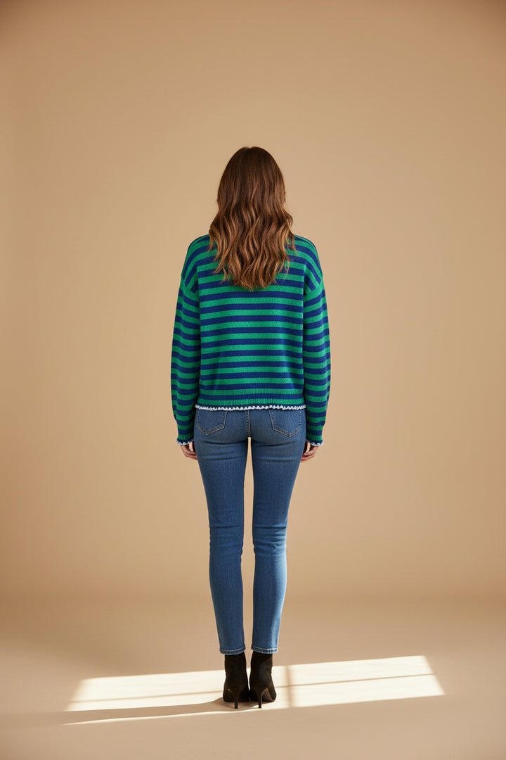 FRONT POCKET LONG SLEEVE STRIPED SWEATER