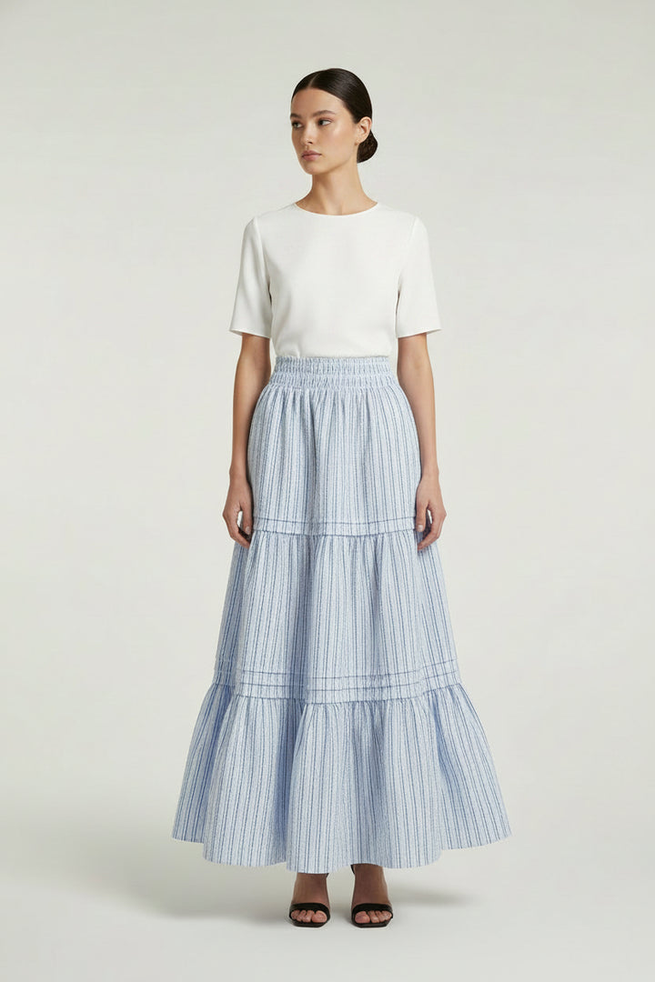 TEXTURED STRIPED TIERED SKIRT