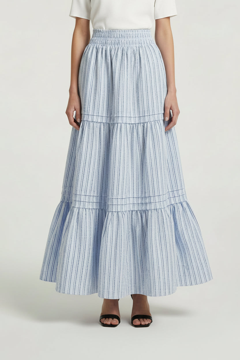 TEXTURED STRIPED TIERED SKIRT