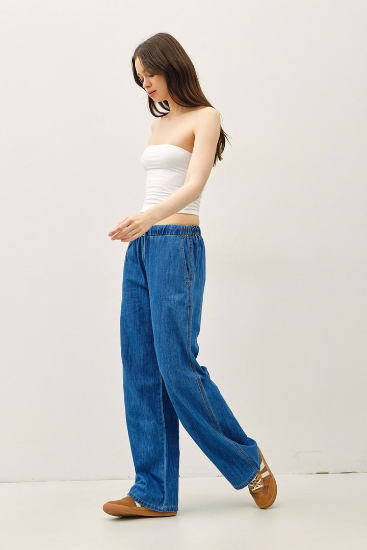 Denim Look Wide Leg Pant