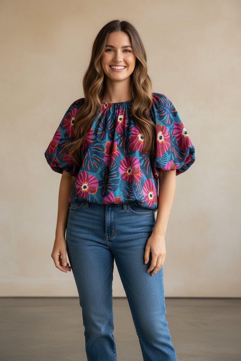 FLORAL CINCHED TOP
