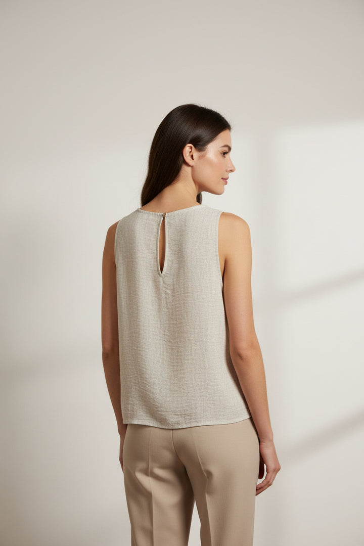 HIGH NECK SLEEVELESS LINEN TOP