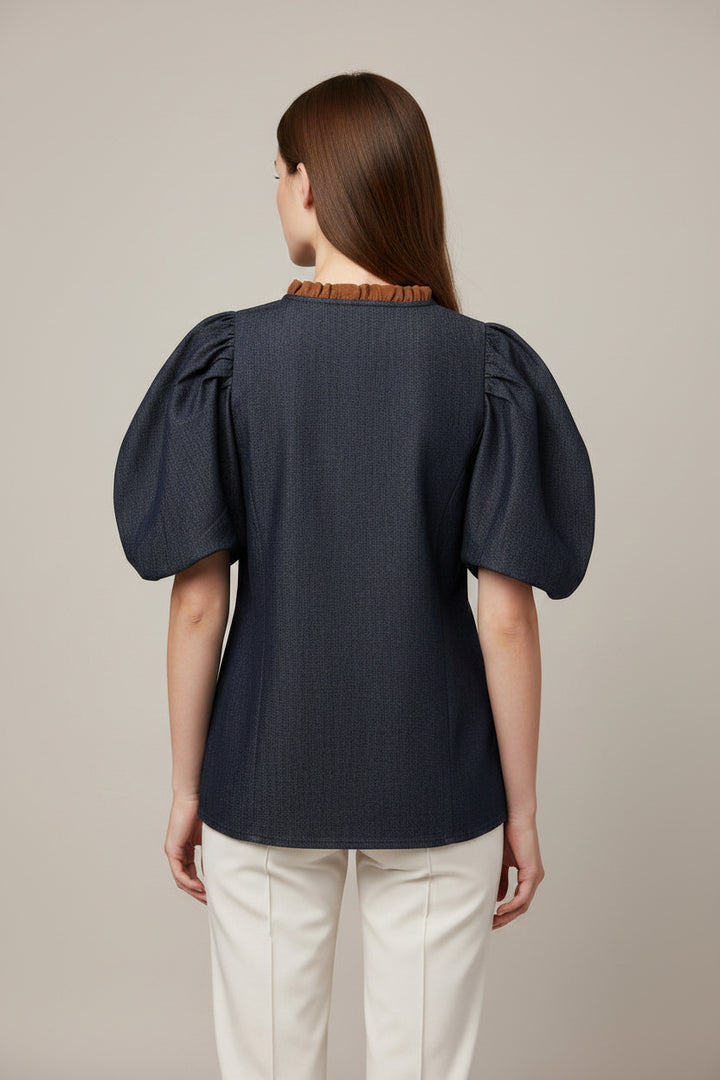 PUFF SLEEVE DENIM TOP