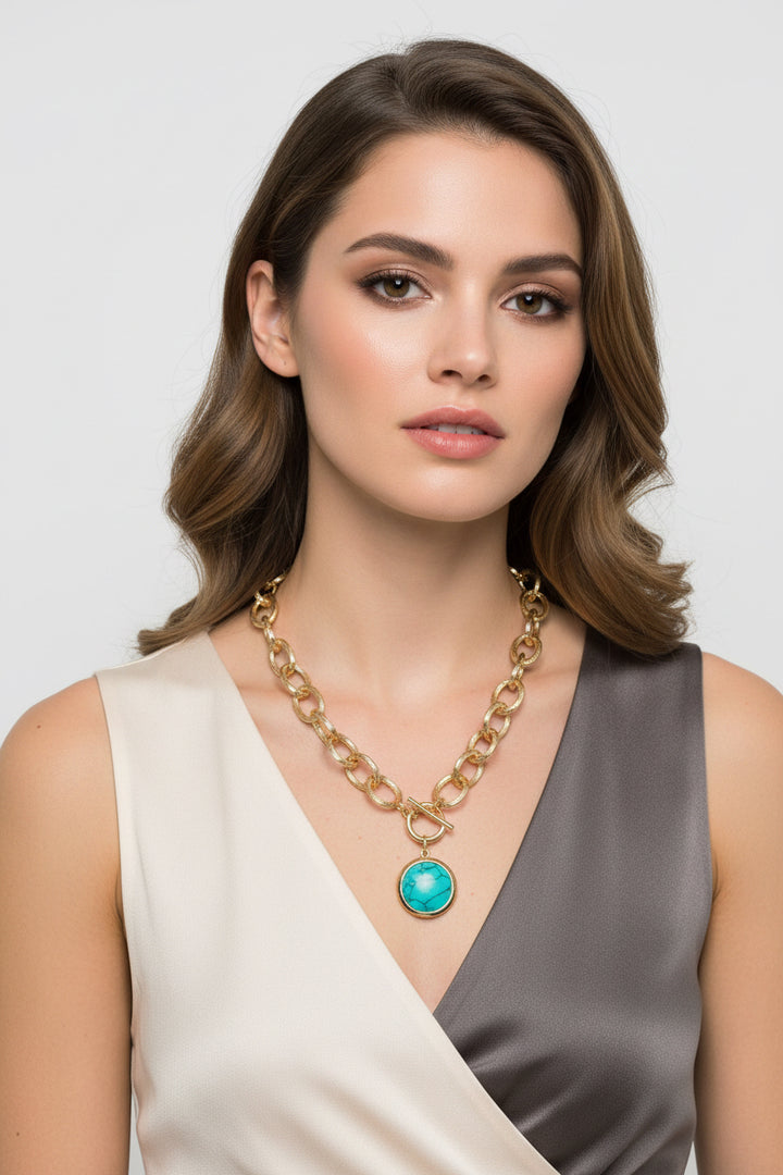 CHUNKY CHAIN WIH TURQUOISE CIRCLE STONE