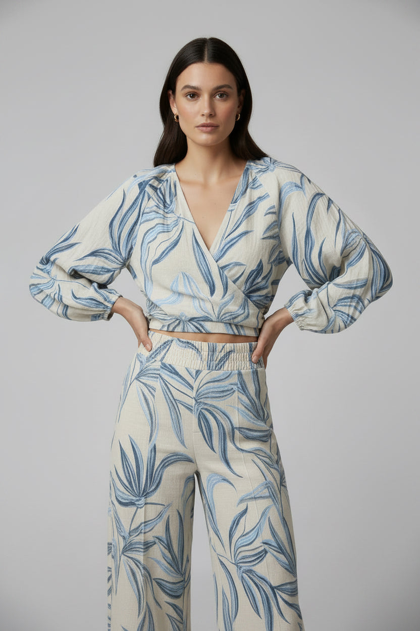 Printed Tie Front Top