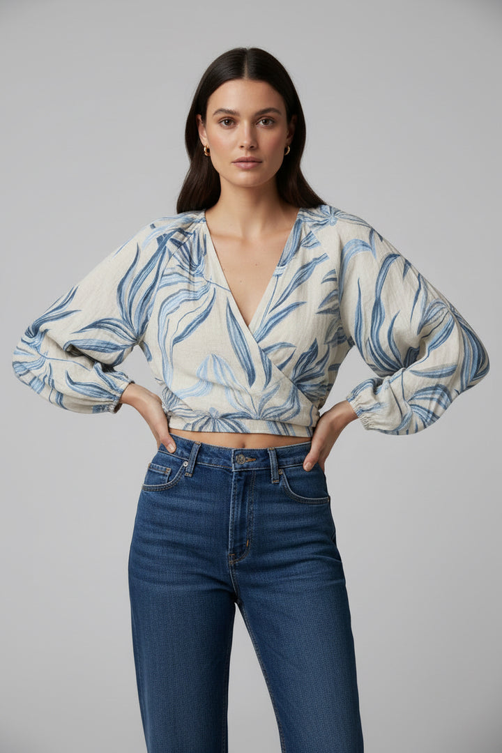 Printed Tie Front Top