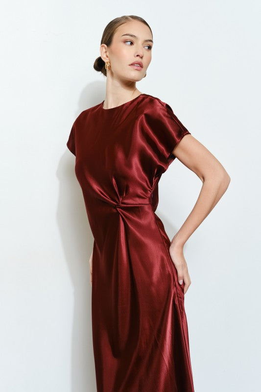 Cap Sleeve Satin Maxi Dress