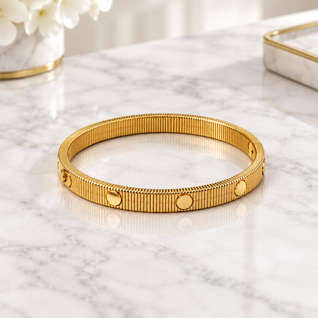 GOLD BRASS BANGLE WITH PUSH BTN LOCK